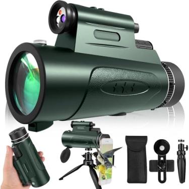 Imagem de Telescópio monocular com luzes, monóculos HD, 80 x 100 para adultos, monóculo de alta potência para caça com suporte para smartphone e tripé, telescópio portátil adequado para observação de pássaros e
