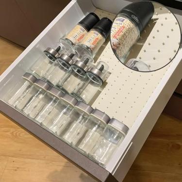 Imagem de Gosmol Organizador de gaveta de especiarias, forro de gaveta de especiarias de silicone ajustável e antiderrapante, organizador de especiarias para potes de temperos e frascos de especiarias - pérola