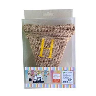 Imagem de Varal Decorativo de Tecido Juta Happy Birthday Com 3 Metros Amarelo - 