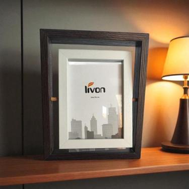 Imagem de Porta Retrato Giratório LIVON MDF Premium Dupla Face com Vidro 2 Fotos