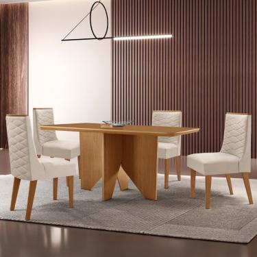 Imagem de Mesa Evora 120 Mdf Canto Com 4 Cadeiras Safira Veludo Creme Naturalle