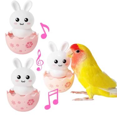 Imagem de Brinquedo de copo de pássaro com sino dentro, brinquedo interativo de treinamento de inteligência para papagaio, periquito, calopsita, cacatua, conure, cinza africano, design de animal fofo (3, coelho