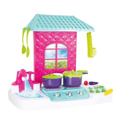 Imagem de Cozinha Infantil Brinquedo Completa Menina Rosa Grande Criança Educativo Sai Água de Verdade