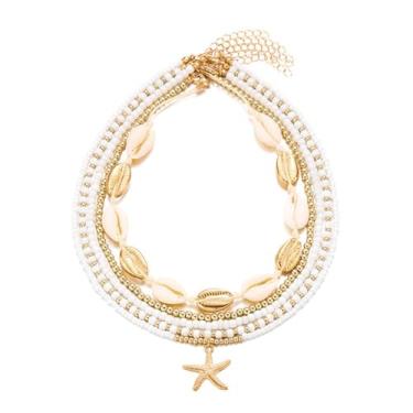 Imagem de COLORFUL BLING Boho Puka Concha Estrela do Mar Colar Gargantilha Feminina Empilhável Ajustável em Camadas Colar de Corrente com Contas Havaianas Feriado Verão Praia Joias, Zinco, Sem Pedra Preciosa