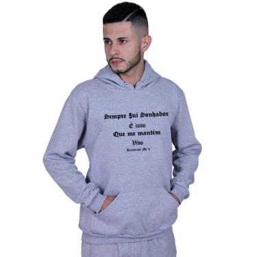 Imagem de Moletom Unissex Canguru Racionais Mcs Sonhador - Lafre, Cinza, G