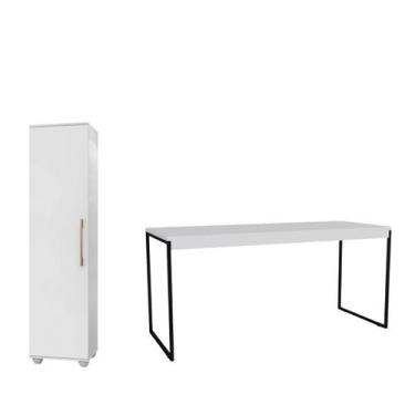Imagem de Kit Escritório Mesa Pé de Ferro MDP Industrial 1,20cm + Armário Multiu