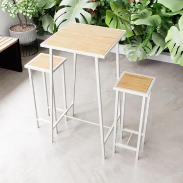 Imagem de Conjunto Mesa Alta Bar Bistrô 2 Bancos Pinus Botequim Industrial White