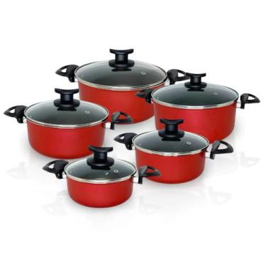 Imagem de Jogo Panelas Caçarola Teflon Antiaderente 5 Pç Tampa Vidro - Alumínios