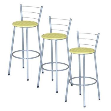 Imagem de Jogo 3 Banqueta Alta Ratan Cinza Retro - Lamar Design, Amarelo