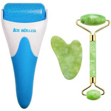 Imagem de Conjunto de massagem AECW Natural Stone Jade Roller e Gua Sha