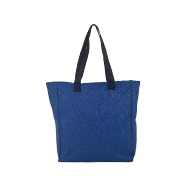 Imagem de Bolsa Tote Feminina em Tecido, Alça Tiracolo para transporte de livros cadernos agenda (Azul mescla)