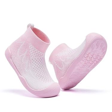 Imagem de Sapatos de caminhada para bebês meninos meninas sapatos infantis leves para primeiro andador respirável antiderrapante com gancho e laço tênis 6 9 12 18 24 meses, Sk-rosa/branco