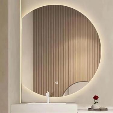 Imagem de Espelho De Quarto Led Semi-ular De 50 Cm, Espelho De Parede Iluminado, Espelho Inteligente De Banheiro Com Controle De Toque, Luz Regulável Tricolor 3000k-4000k-6000k, Brilho, Left, 50cm(19.6in)