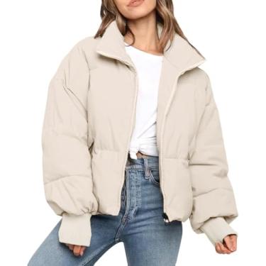 Imagem de Jaqueta Puffer Feminina Curta Preto Bege Inverno Quente Acolchoado Jaqueta De Inverno Grossa Jaqueta De Inverno Transição Quente Jaquetas Femininas Ao Ar Livre Manga L, A-beige, XXL