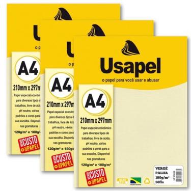 Imagem de Kit 150fls Papel Vergê Cor Palha Gramatura 180g A4 Usapel Ideal para C