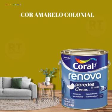 Imagem de Tinta Para Parede Acrílica Coral Renova Cor Amarelo 3,2l Lavável Premi