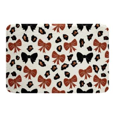 Imagem de jejeloiu Tapetes de banheiro com laço preto marrom 40,6 cm x 61 cm tapetes de banho infantis com estampa de leopardo para banheira de chuveiro para meninos meninas adolescentes guepardo laço