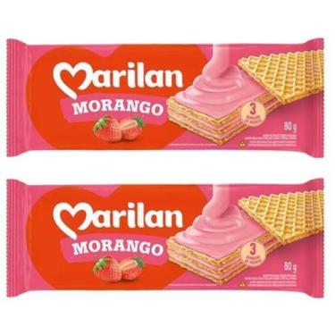 Imagem de Wafer Biscoito Casquinha Crocante Sabor Morango Kit 160g - Marilan