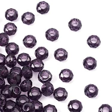 Imagem de Spritewelry 100 peças de contas de vidro roxas contas europeias de orifício grande 14 mm facetado contas de cristal Rondelle para artesanato DIY pulseira colar brinco