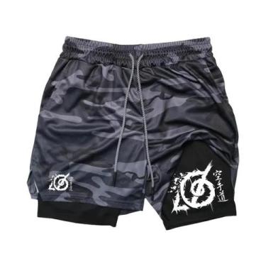 Imagem de Shorts De Corrida Masculinos Com Estampa De Karatê 2 Em 1 Para Ginásti