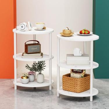 Imagem de Mesa lateral RISWER pequena redonda de 3 camadas, oval, madeira rústic