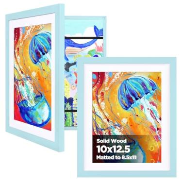 Imagem de KINLINK Conjunto de 2 molduras de arte para crianças, 25 x 30 cm, molduras de madeira maciça para crianças com abertura frontal de acrílico, comporta 150 imagens, moldura de arte para crianças, com