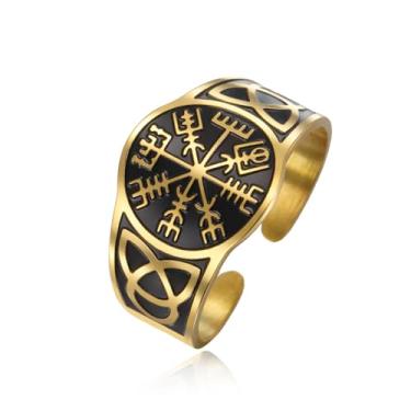 Imagem de Dreamtimes Anéis viking para homens nórdicos viking runas vegvisir vegvisir anel amuleto símbolo nórdico joia vintage para mulheres, Medium, Aço inoxidável, Sem pedra preciosa