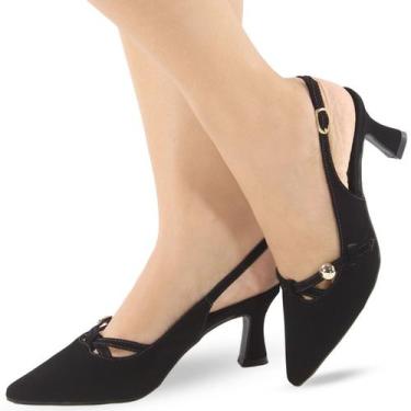 Imagem de Scarpin Slingback Re&Ton Moderno Salto Baixo SC18, Preto, 35