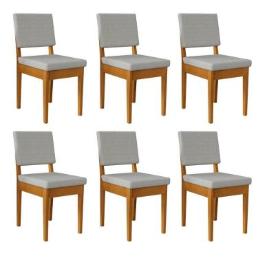 Imagem de Kit 6 Cadeiras 100% Madeira Maciça Encosto e Assento Estofado Miami Cerejeira/Cinza