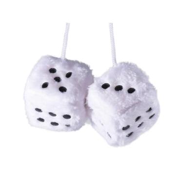 Imagem de Bestookits Pelúcia de dados difusos para espelho de carro 7,6 cm lindo casal quadrado pontilhado enfeites pendurados, corda trançada à mão ajustável adequada para quarto (BST0039-branco)