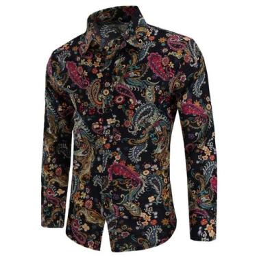 Imagem de Camisa QZH.DUAO CS 105 para homens dos anos 70 Disco Paisley Vintage S