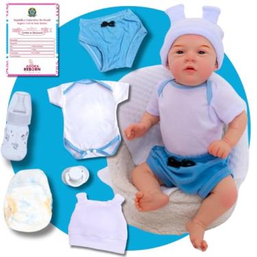 Imagem de Bebê Reborn Mary Menino Realista em Silicone com Roupa Temática e Acessórios Inclusos 50 cm (STITCH)