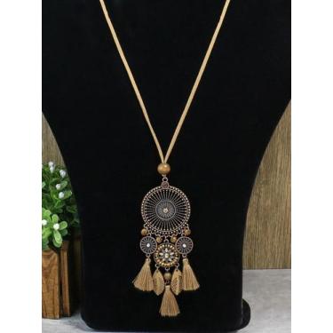 Imagem de Colar Longo Étnico Vintage Feminino Com Corrente De Metal E Franjas, P