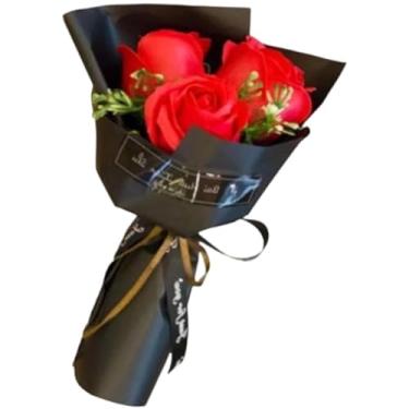 Imagem de Buquê de rosas artificiais vermelhas com 3 cabeças, pétalas de flores, presentes de Dia dos Namorados para mulheres, melhor amiga e namorada, aniversário, Natal, Dia dos Namorados da filha, filho