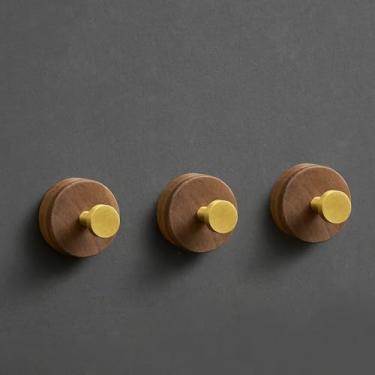 Imagem de Cabideiro de madeira maciça para roupas, gancho anti-perfuração, suporte para toalhas de parede, organizador de banheiro, acessórios de prateleira para casa, A, 3 peças