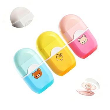 Imagem de GZBABY Apontador de lápis com borracha, pacote com 3, apontador de lápis portátil 2 em 1 e borrachas, fofo, portátil (padrão de desenho animado)