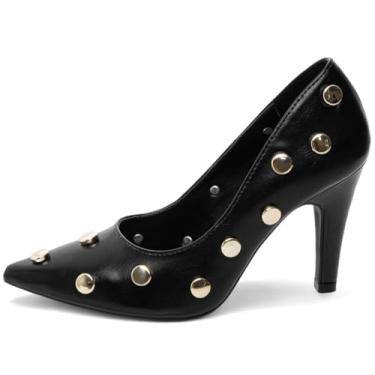 Imagem de Scarpin Sapato Salto Alto Bico Fino Feminina 9cm Apliques (Preto, BR, Adulto, Numérico, 36)