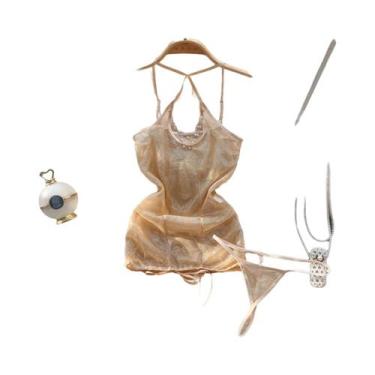 Imagem de Macacão Feminino Sem Mangas, Slim, Costas Descobertas, Saia Mini Pliss