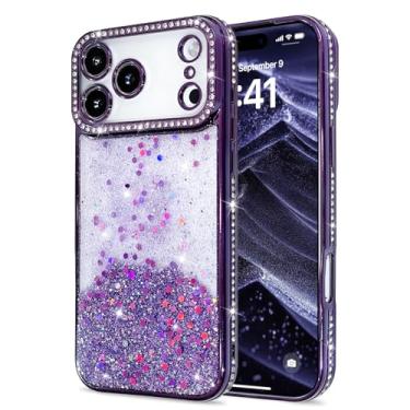 Imagem de AIGOMARA Capa com glitter para iPhone 17 Pro, diamantes brilhantes de luxo para mulheres e meninas, capa protetora de TPU macio à prova de choque fina para iPhone 17 Pro de 6,3 polegadas, roxa