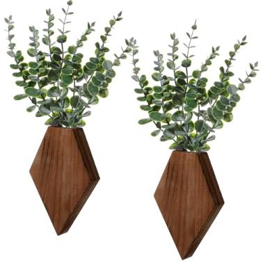 Imagem de Chunful 2 peças de decoração de parede de madeira para pendurar plantas falsas vegetação flores suporte vasos caixas para parede casa de fazenda boêmio sala de estar quarto cozinha escritório