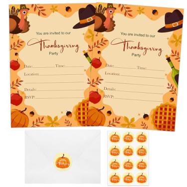 Imagem de wonmon Pacote com 30 cartões de convites para festa de Ação de Graças com envelopes e adesivos, folhas de outono de ação de graças com tema de peru cartão de convites para festa de casamento