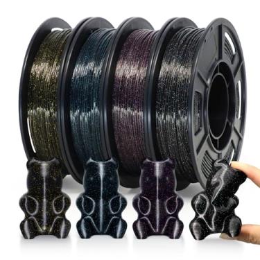 Imagem de YOUSU Pacote de filamento de TPU Galaxy Black de 1,75 mm, filamento de impressora 3D flexível 95A (42D), glitter de galáxia com efeito de brilho estrelado, carretel de 250 g, 4 rolos, filamento preto