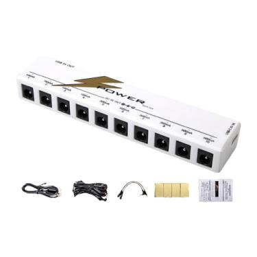 Imagem de Almencla Fonte de alimentação para pedal de guitarra, 10 saídas isoladas com cabo para pedais de efeito de 9 V/12 V/18 V, estúdios, bandas, estúdios de, Branco