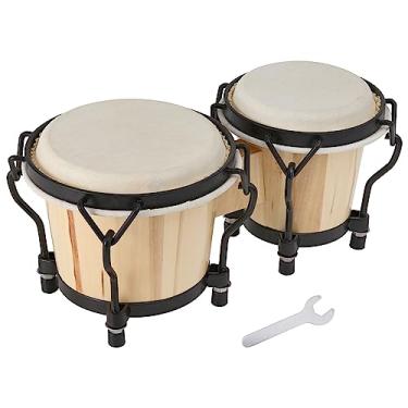 Imagem de MUSICUBE Conjunto de bateria bongô para crianças e adultos, 10 cm e 12,7 cm, instrumento de percussão de bongôs de madeira ajustável com chave de afinação, mini bongô (pele natural)