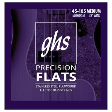 Imagem de GHS Strings M3050 4-String Bass Precision Flats, Cordas de baixo flatwound de aço inoxidável, enrolamento de 96,5 cm, médio (45-105)