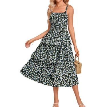 Imagem de Vestido longo GRACE KARIN feminino de verão sem mangas preto floral