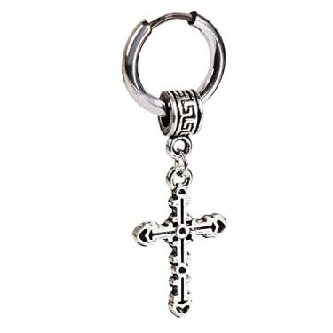Imagem de Rockyu Brincos masculinos de argola de prata com cruz de titânio resistente a alergias para adultos, presente de aniversário, acessório de moda, titânio