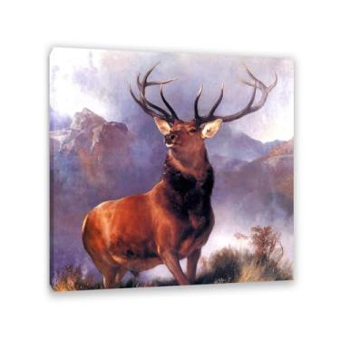 Imagem de Edwin Landseer Impressão em tela O Monarca do Glen Pôster Giclee Reprodução de Pintura Edwin Landseer Arte de Parede Decoração de Casa Sala de Estar Escritório Quarto 80 x 80 cm (78,7 x 78,7 cm