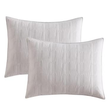 Imagem de HORIMOTE HOME Fronhas acolchoadas 100% algodão, tamanho king, cinza claro, pré-lavadas, pacote com 2 fronhas aconchegantes de 50,8 x 91,4 cm, fronhas com costura respirável decorativa para cama em