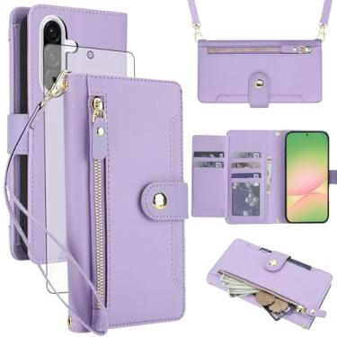 Imagem de Asuwish Capa de celular para Samsung Galaxy A36 5G carteira com zíper, com protetor de tela de vidro temperado e alça transversal, porta-cartão de crédito A 36 36A LTE SM-A366U mulheres meninas roxo